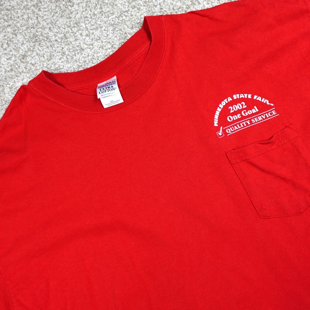 Vintage 2002 Minnesota State Fair Staff Shirt Red Gildan Pocket Tee XXL Mens - Picture 1 of 5